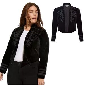 Festi by Torrid Black Velvet Stretch Military Style Cropped Blazer Sz 3X